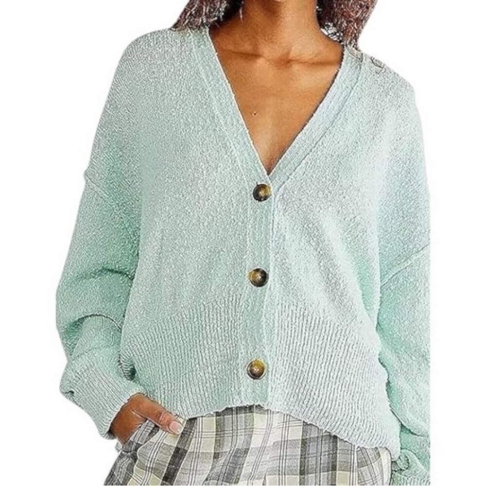 Free people found my friend cardigan Mint Button-Front V-Neck Women's Sweater